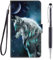 Grandoin für LG K20 2019 Hülle, Handyhülle im Brieftasche-Stil, Handytasche PU Leder Flip Cover 3D Muster Bunte Muster Book Hülle Case Schutzhülle für LG K20 2019 (Wolf)