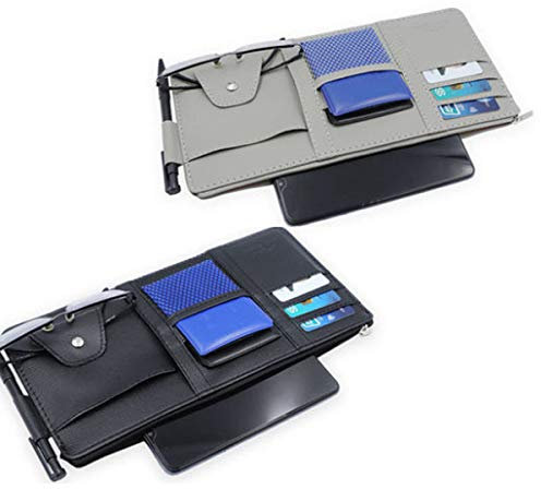 Auto Organizer Visiera,Jicyor 2pcs Multiuso Grigio Interni Pelle Accessori Cerniera Auto Parasole Organizer Visiera Dell’Auto Aletta Per Occhiali Sole Cd Card Telefono Documento