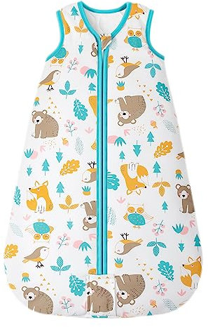 Mosebears Baby Schlafsack Winter 2.5 Tog,100% Baumwolle Baby Winterschlafsack für Babys 0-24 Monate(Grün-Zoo,12-18 Monate)