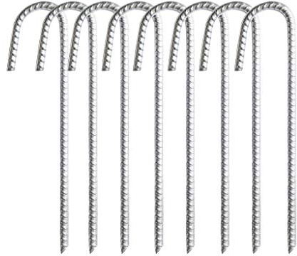 ADEPTNA Pack of 8 Anti-Rust Galvanised Heavy Duty Steel Ground Stakes 30cm Tent Pegs Solid Steel Rebar for Reliable and Long Use - Landscape Pins for Fence Trampoline Camping
