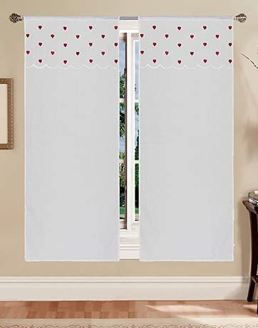 Tata Home Coppia Tende a Vetro Bianche Semitrasparenti Cucina Tendine Bagno Cuoricini Misura 60x150 cm Colore Beige MOD. Jana B2