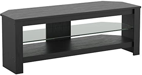 mahara Black Corner TV Stand - Black Oak Effect TV unit for up to 55 with glass shelf - Max TV Weight 40Kg-TV Floorstand L115cm x D39.5cm x H41.4cm