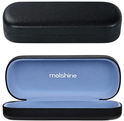 molshine Custodia Rigida per Occhiali in Pelle PU,Custodia Portatile per Occhiali Luminosi per Uomo Donna Ragazza Viaggio Studio Lavoro Viaggio (Nero)