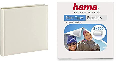 Hama Fotoalbum Jumbo 30x30 cm (Fotobuch mit 80 weißen Seiten, Album für 320 Fotos zum Selbstgestalten und Einkleben) beige pastell & Fototapes 1.000 Stück (2x500 Fotokleber, eckig, in Spenderbox) weiß