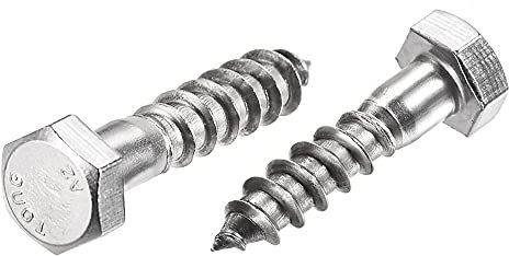 sourcing map Hexagonal Tire-fond M8 x 30mm 304 Inox Acier Demi-fil Autotaraudeuse Boulons pour Bois Vis 10Pcs