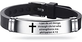 KunBead Jewelry Mens Cross Religious Christian Silicone Engraved Bracelet Wristbands with Scripture Quote Bible Verse Inspiring Gift for Women