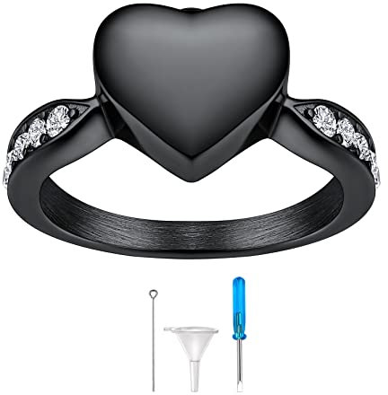 Richsteel Damen Herren Herz Ring in Größe 64.6 Schwarz Memorial Kremation Fingerring für Asche Feuerbestattung Schmuck