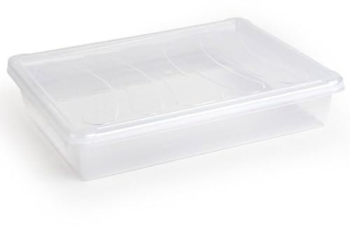 Tradineur - Bandeja con tapa para frigorífico, bandeja para cocina, restaurante, bares, hostelería, fabricada en España (Transparente -4,3 litros - 6,5 x 35 x 27 cm)