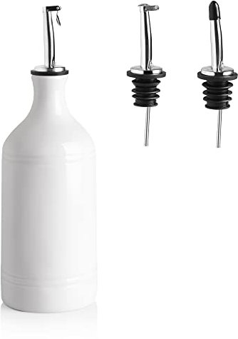 SWEEJAR Bouteille distributrice d'huile d'olive en porcelaine, opaque protège l'huile pour réduire l'oxydation, 467 ml (blanc)