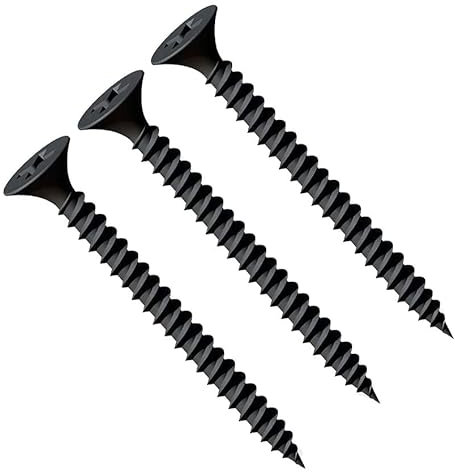 3.5X45mm Tornillos negros para paneles de yeso, cabeza avellanada phillips autorroscante, rosca fina, punta afilada, fosfato negro, tornillos para paneles de yeso a perfil de acero (30 pcs.)
