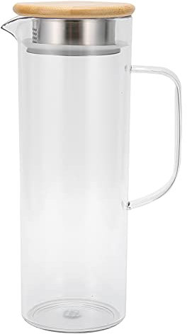 Cold Water Bottle,1.1L Large Capacity Acrylic Insulated Water Bottle with Lid,Transparent one Piece Handle and V Shaped Splash Guard Water Bottles (1.1L-Bamboo and Wood Cover)