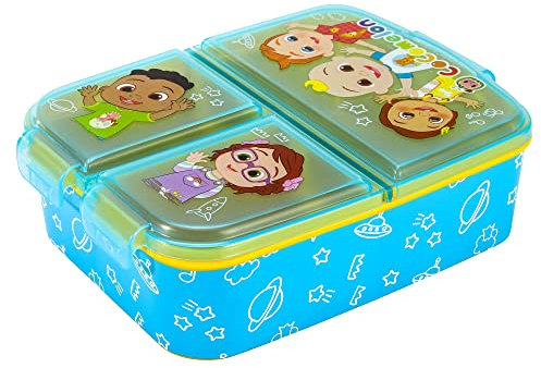 Zawadi Global Cocomelon Kids Childrens Multi Compartment Rectangular School Travel Lunch Food Box Sandwich Bento Container, BPA Free