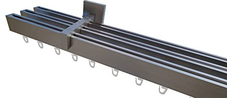 Innenlaufsystem Gardinenstange Square-LINE kantig, auf Maß - Aluminium - 180 cm 3-Lauf