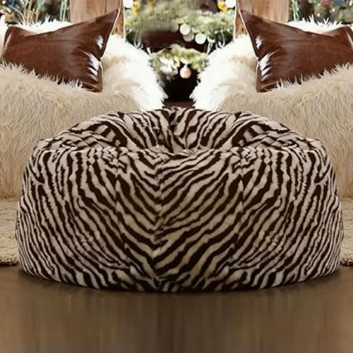 SXBCyan Sitzsack-Bezug(Ohne Füllung), Sitzsack-Stühle for Erwachsene, Pouf Ottomane Puff-Stuhl, Fell/Leder/Kaschmir-Fleece/Wolle, Heimdekoration, Sofa, Puff-Futon(Bunny fur-Zebra)