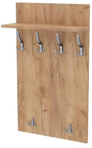 AKKE Garderobenpaneel Wandgarderobe Mit Ablage Wandpaneel Garderobe PVC Maxi Artisan-eiche 90cm x 60 cm