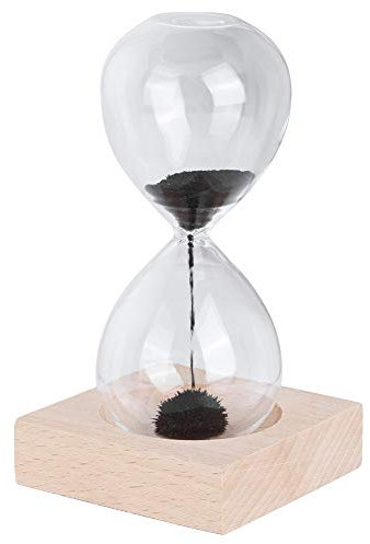Sablier Magnétique avec Socle en Bois en Poudre de Fer Magnétique Noir pour Bureau de Décoration de la Maison