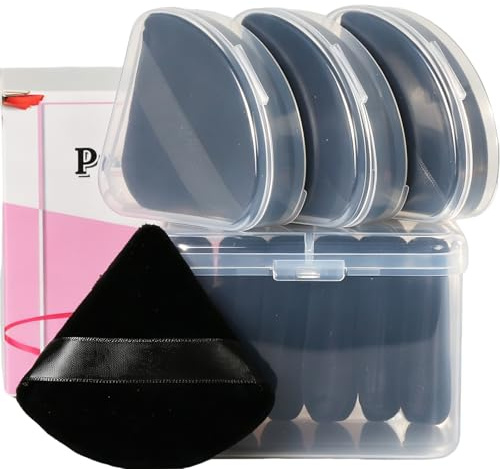 Ocim 10Pcs Triangle Powder Puffs for Face Powder,Soft Velour Triangular Beauty Puff,Makeup Pressed,Baking & Setting Powder Sponge Applicator Pads with Case,Black