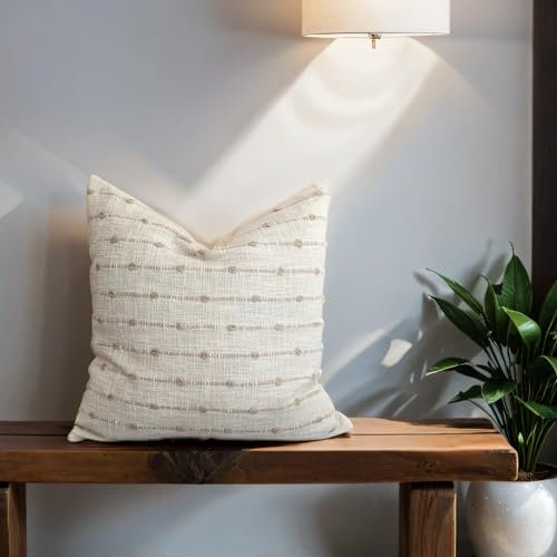 WAIKUA® Makramee Kissenbezug 45x45cm handgeknüpft beige - Boho Dekokissen Baumwolle - Sofakissen Bezug mit Strukturiertem Design - Zierkissen Handarbeit - Wohnzimmer Deko