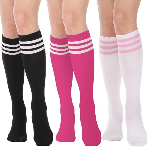 DRESHOW 3 Paia Calzettoni Calze Gambaletto Calzini Lunghi Calzettoni Coscia Scaldamuscoli Stivali Ginocchio Alta Calze di Avvio per Ragazze e Donna