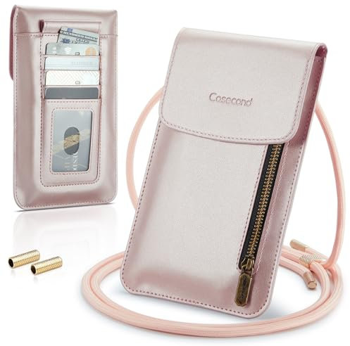 Casecond Uomo Donna Borsa a Tracolla per Mini Cellulare Piccola Borsa per Universale Telefono Portatile Messenger con Slot Carte di Credito per iPhone 15 11 Pro Max Samsung Xiaomi Fino a 7.5 Oro Rosa