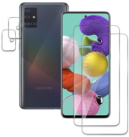 2+2 Stück Panzer Schutz Glas für Samsung Galaxy A51, 2 Stücke Schutzfolie Mit 2 Stück Kameraschutz, 9H Härte Glas Folie Displayschutz, HD Klar, Anti-Kratz, Anti-Bläschen Panzerfolie