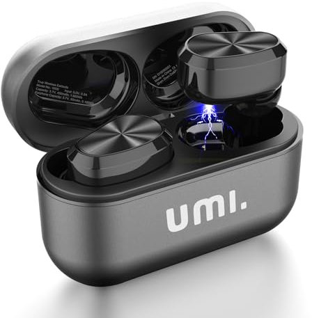 Umi Earbuds-W5s True-Wireless-Earbuds-Bluetooth 5.2 Cuffie intrauricolari IPX7 - Cuffie wireless sportive con ricarica USB-C per iPhone, Samsung, Huawei con custodia di ricarica in metallo ((Nero)