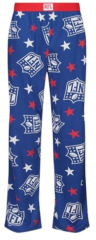 Recovered NFL Football Lounge Hose – Erwachsene Unisex NFL Shield & Stars Navy All Over Print Baumwollstoff Schlafanzughose für Loungewear Nachtwäsche