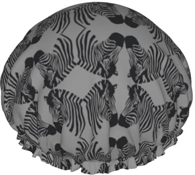 Zebra Shower Cap For Water Shower Non Wetting,Double Layer Reusable Shower Cap,Hair Shower Caps For Long Hair
