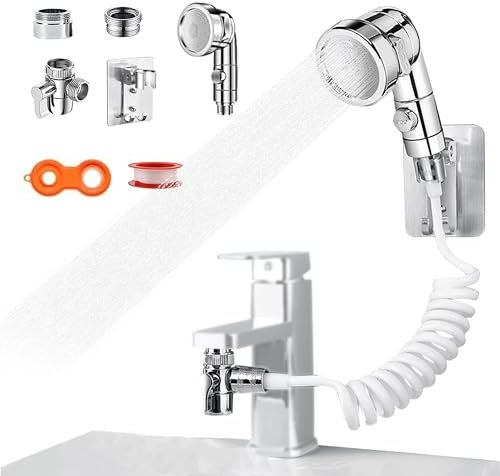 JNQYYH Douchette pour lavabo de salle de bain, douche pour lavabo avec tube extensible 3M, parfaite pour le lavage des cheveux, des animaux, de la salle de bain, de la cuisine