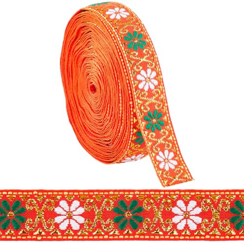 GORGECRAFT 7m Tiroler Band 22mm Breit Ethno-Stil Blumenmuster Vintage-Jacquard-Band Dekorative Stickerei Polsterbesatz Für Bekleidungszubehör Geschenkverpackung Heimwerkerhandwerk Nähen