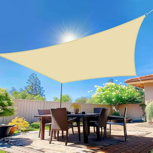 wiipara 3x5m Sonnensegel Rechteckig, Wasserdicht Sonnenschutz Segeltuch Sunsegel, 95% UV Schutz, Regenschutz, Premium Polyester Sonnensegel für Balkon Terrasse Garten, inkl. Befestigungsseile (Beige)