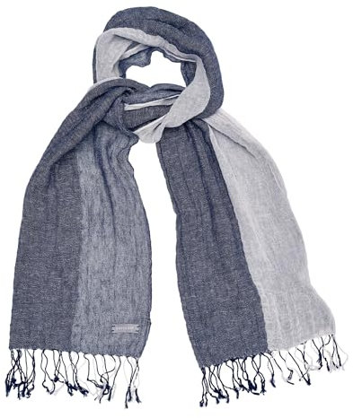 DAVIDOFF PARIS Herren Schal - Elegant aus 45% Leinen / 55% Baumwolle - Legerer in Blau und Weiß mit Knitteroptik