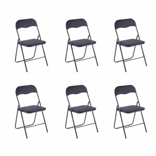 Hooma - Lot de 6 Chaises Pliantes d'Intérieur, Chaise Pliante Confortable, Cuisine, Salle à Manger, Bureau, Réception, Chaise Pliante Velours et Métal - Noir