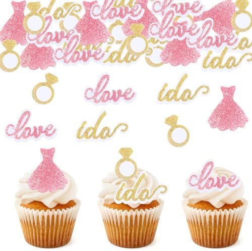 ALEGRE Essbare Tortendeko Hochzeit Cake Topper,60 Stück Essbare Deko für Hochzeitstorte,Love Cupcake Deko Essbar,I Do Tortenaufsatz,Hochzeit Kuchen Deko Essbar für Verlobung Hochzeit Antrag