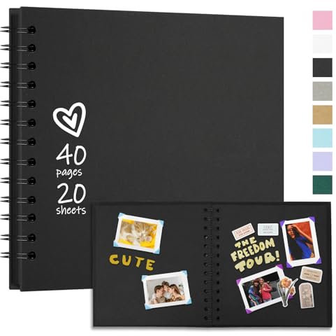 Vienrose Fotoalbum zum Selbstgestalten, Scrapbook Fotoalben mit 40 Seiten, Hardcover Kraftpapier Spiralalbum, DIY Fotobuch zum Einkleben für Hochzeit, Geburtstag, Schwarz