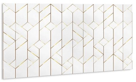 Tulup Wandpaneele die Küche 100x50cm PVC Boden Selbstklebend Fliesenaufkleber Wasserdicht Bad - Modische goldene Linien