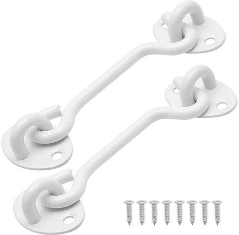 AUSYIWI Hook and Eye Latch 2 Pack 6inch Hook Locks for Doors, Latch Hook Door Latch Cabin Hook for Patio Window Cabinet Wooden Gates Shed-White