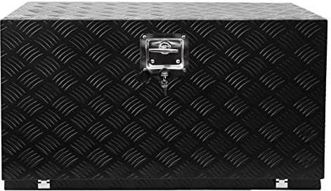 GarveeTech 30 inch Heavy Duty Aluminum Stripes Plated Tool Box Pick Up Truck Bed Rv Trailer Toolbox Diamond Plate Underbody Box Waterproof Square Storage Organizer With Side Handle, Lock & Keys