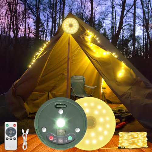 HELESIN Camping String Lights Outdoor, 9 Lighting Modes Led Camping Lights Outdoor with Remote Control, Waterproof Camping Light USB Rechargeable for Yard, Camping Decorations