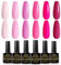 INPING Gel Nail Polish, 6 Colors Pink Gel Polish, Bright Neon Pink Rose Pink Cherry Peach Hot Pink Spring Summer Nail Varnish Set Soak Off UV/LED for Women Home DIY Nail Art Salon