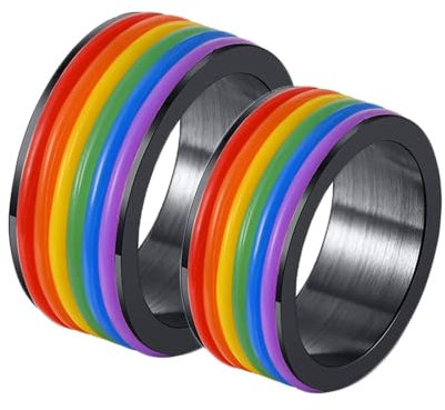 Wycian Freundschaftsring, Ringe Edelstahl Damen 2 Stück Titan 9 mm Schwarzer Lgbt-Ring mit Silikonkreis Bandring Größe Damen 52 (16.6) Herren 60 (19.1)