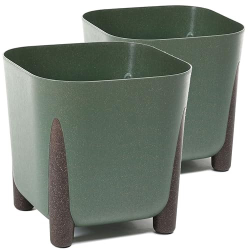 Tymar Maceta con patas, paquete de 2, macetero, macetero, forma cuadrada (2 paquetes), verde ecológico, 29 x 29 cm