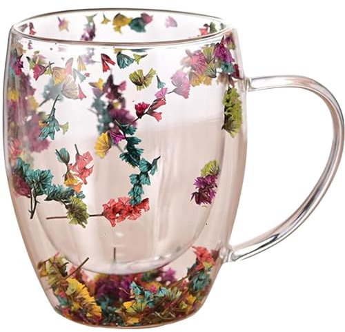 Taza de café de doble pared, tazas de vidrio de doble pared con asa, flores secas, tazas de vidrio de doble pared con asa, tazas de café aisladas con asa (1)