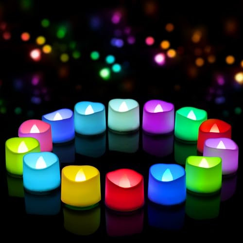 AMAGIC 24 Pack Colour Change Flicker Bright Flameless LED Candle Battery Operated, Fake Electric Tea Lights, for Christmas Party, Halloween, Birthday, Table Decoration