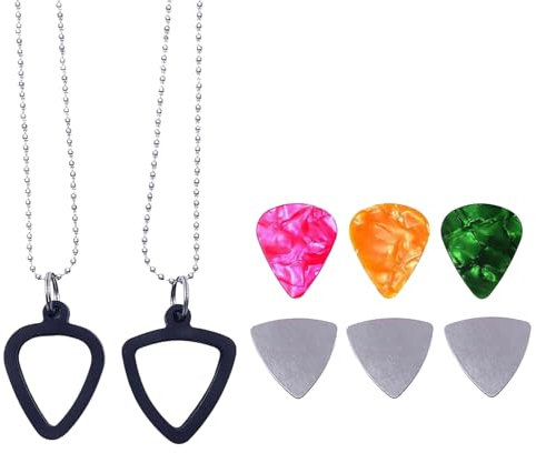 2 Stück Gitarren-Pick-Halter-Halskette, Anhänger Plektron, Gitarre Bass Plektrum Halskette, Zubehör für Instrumente, Einfacher Austausch Der Paddel, für Gitarre Paddel, Ukulele Paddel