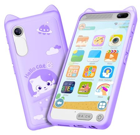 Kids Toy Smartphone, 3.97 Touchscreen HD Dual Camera Kids Toys Phone with Music Player, 2000mA Toddler Toy Learning Phone with Games, Front Camera, Pretend Play Smartphone（Purple）