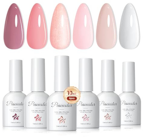 PEACECOLOR Gel Nail Polish Set 6 Colours Gel Polish Set Sock Off Nude Pink White Nail Art Kit for Home DIY Manicure Salon Gift for Women 6 x 10ML