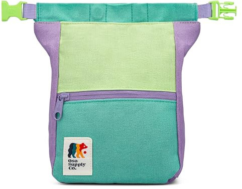 Oso Supply Co Kulshan Bouldereimer, große Kreide-Tasche zum Klettern, Kreidetopf mit magnetischem Roll-Down-Verschluss, Bürstenschlaufe, Reißverschlusstaschen für Kletterer (Alpingrün)