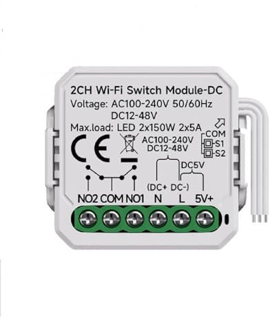MHCOZY Módulo de conmutación de 2 canales CC 5 V 24 V 32 V CA 100-240 V Tuya Smart Life App Contacto en seco WiFi Smart Relais Schaltmodul, Trabajo con Alexa Google Home