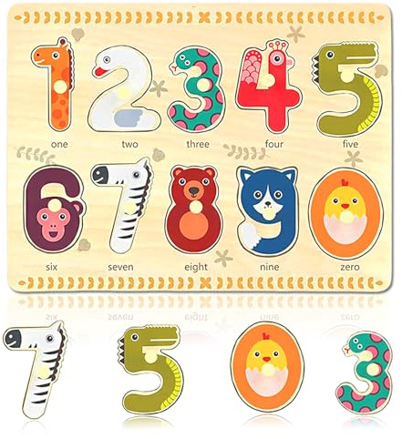 AMFUN Wooden Puzzles for Kids for 1 2 3 4 Year Olds, Wood Peg Puzzle for Preschool Kids, Number Learning Puzzled, Wooden Puzzlesing for Girls Boys Gifts, Birthday, Christmas, Children's Day and Easter